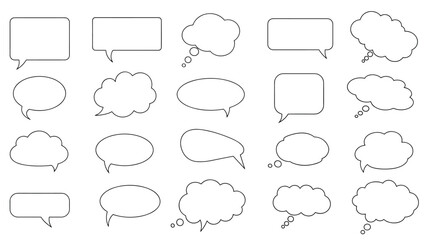 Obraz premium Collection of twenty diverse speech and thought bubble icons in various shapes and sizes for communication and dialogue design.
