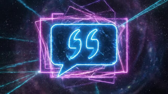 Glowing Neon Quotation Mark Speech Bubble Animation - Digital Communication Concept
