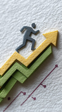 Uphill Progress: An emblem of relentless ambition and steady growth, with a small figure fearlessly ascending a colorful arrow. 
