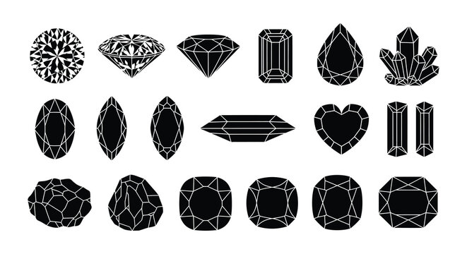 A collection of various black and white diamond and gemstone shapes