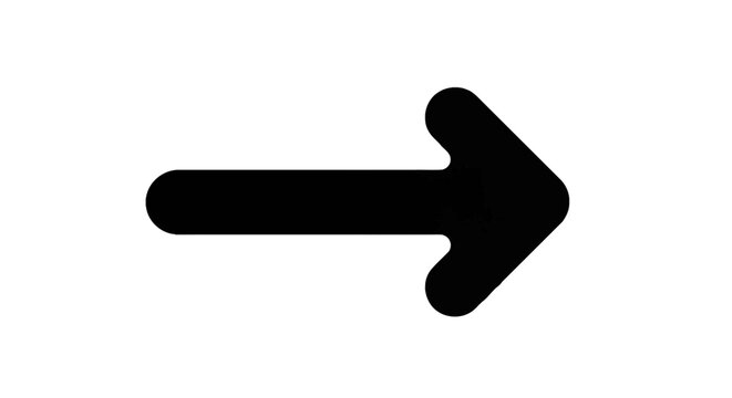 Solid black straight horizontal arrow pointing to the right with rounded corners and smooth edges isolated on a plain white background for minimalist interface navigation design.