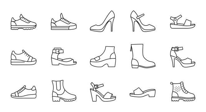 Variety of footwear including heels sandals sneakers and boots
