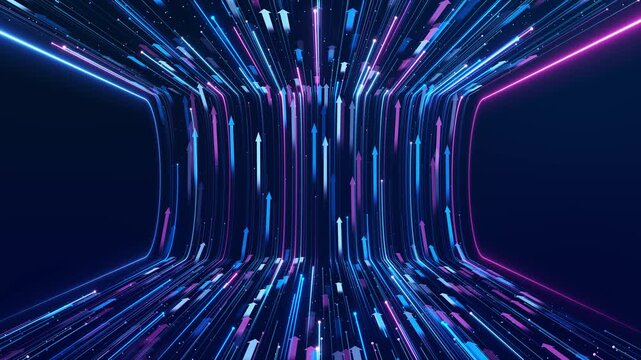 Data Flow Arrows Futuristic Tunnel Tunnel Interface, racing through digital tunnel data transfer speed information movement. big data visuals, network technology themes, innovation IT presentations 3D