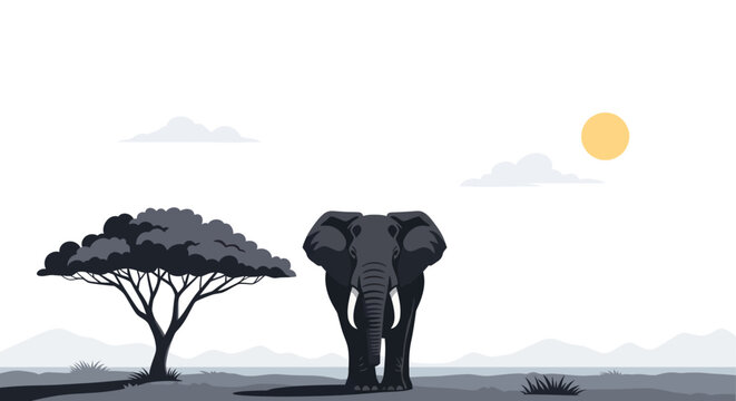 Large Gray Elephant Standing Alone.