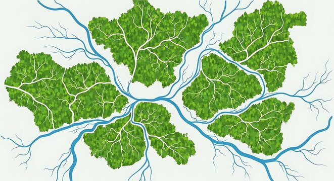 Green leafy tree network illustration.