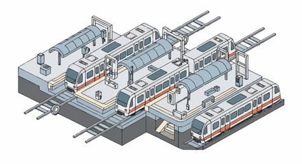 Obraz premium Modern Train Station With Multiple Trains And Platforms.