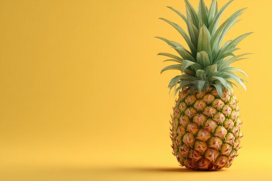 Fresh Pineapple on a Bright Yellow Background. Studio Shot.