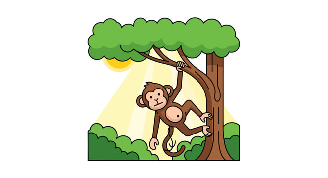 Monkey Hanging from Tree Branch.