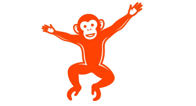 Orange monkey jumping in air happy.