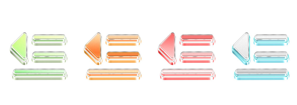 3D Glass Text Outdent Icon Collection Isolated on Transparent Background &ndash; Concept of Technology and Interface Design &ndash; Transparent Liquid Glass Icon &ndash; 3D Illustration
