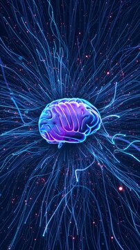 Conceptual Artificial Intelligence Mind Synaptic Energy Lines 3D visualization thinking mind processing information. psychology presentations, creative thinking workshops, medical tech backgrounds.