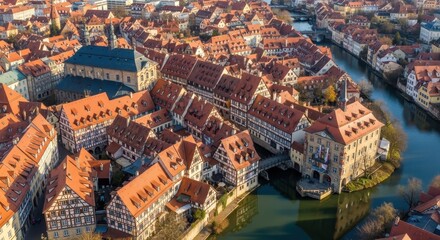 Obraz premium Aerial View of Historic Nuremberg Cityscape with River and Buildings.