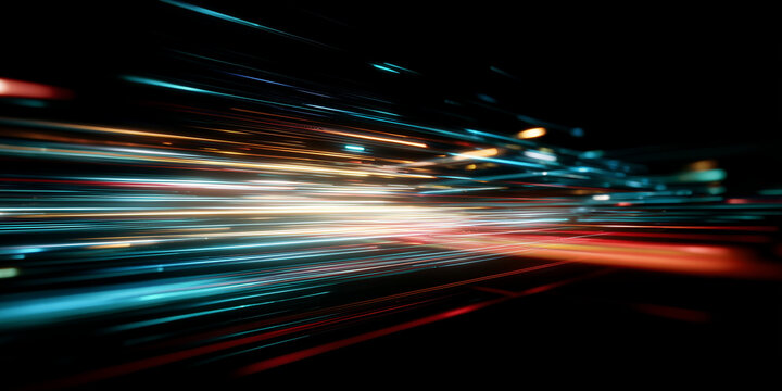 abstract light-speed background with colorful, glowing lines moving rapidly in the dark sky.