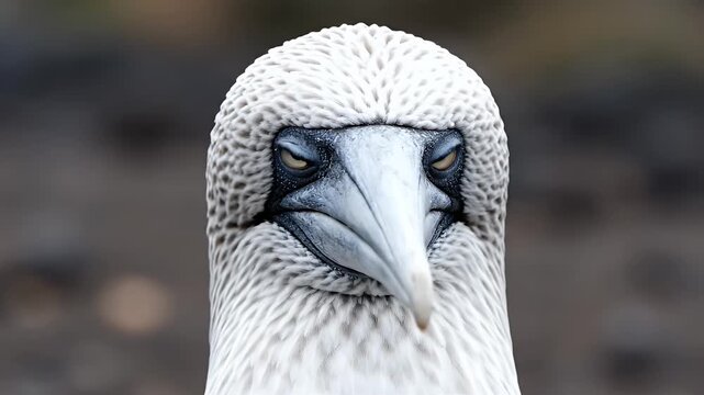 Close-up Portrait of a Blue footed Booby Bird Facing Forward With Intense Gaze Outdoors In Natural Daylight With Soft Background Blur
