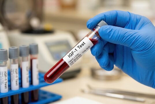 Medical worker holding igf blood sample test tube