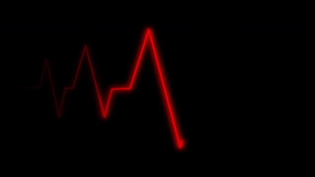 Glowing red heartbeat line on black background with futuristic digital effects. For medical concept.