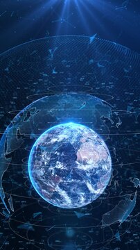 World map hologram metaverse idea of worldwide connections linking wireframe, international data cyber tech, global business. Network of global , digital content, social network , streaming e-commerce
