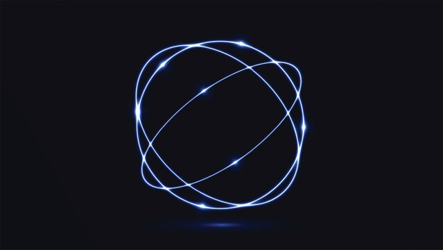 Abstract light painting glowing orbital trails in dark space
