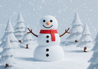 Obraz premium Joyful Snowman: 3D Render, Winter Wonderland