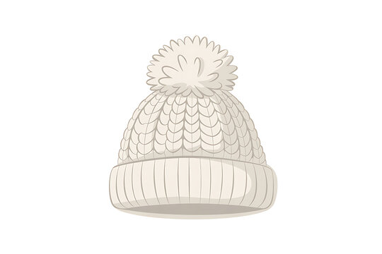 Simple illustration of a cream-colored knit winter hat with a pom-pom on top