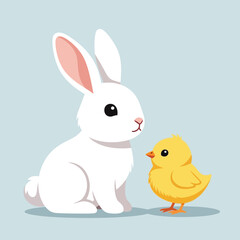 Fototapeta premium Cute White Bunny and Yellow Chick Illustration