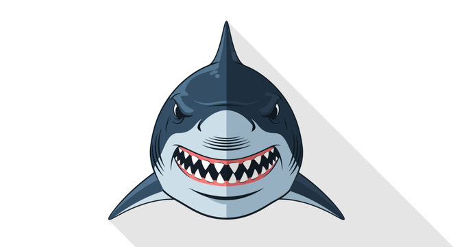 Smiling cartoon shark with sharp teeth.