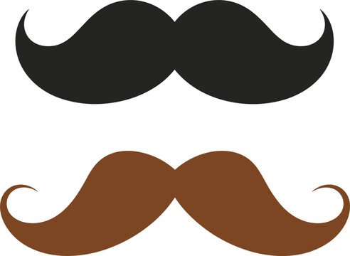 Mustache icons set, classic handlebar moustache shapes in black and brown, retro vector illustration design