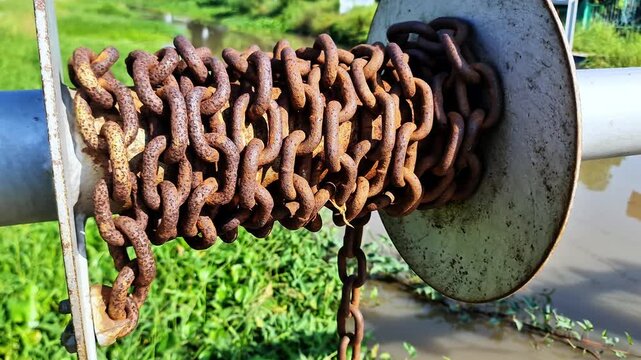 Industrial Manual Water Gate Winch with Heavy Duty Rusted Steel Chain