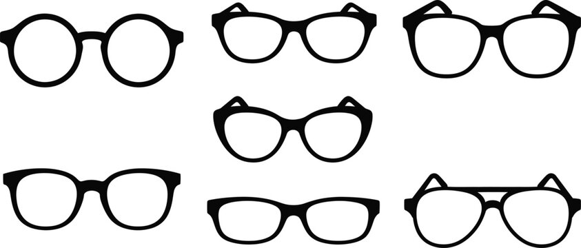 Collection of eyeglass frames: various shapes with cat eye care flat design eyeglasses spectacles eyesight accessory silhouette illustration collection prescription sunglasses optician