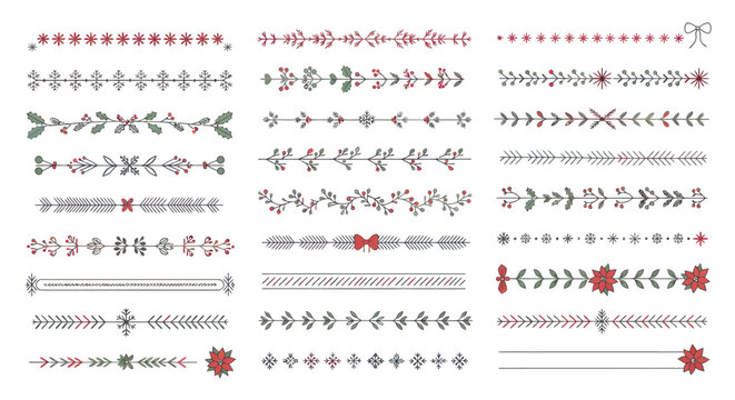 Christmas borders, dividers, and ornaments, festive holiday design elements