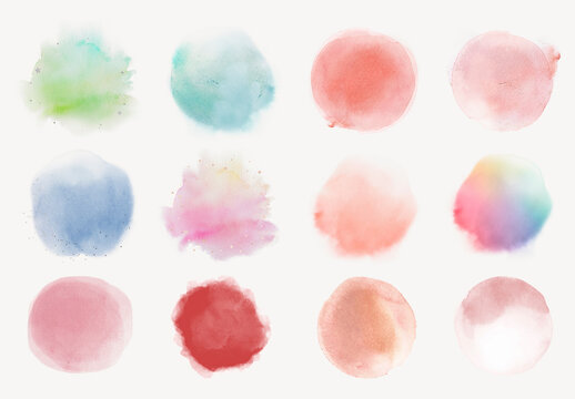 Colorful Watercolor Circle Textures Element Set