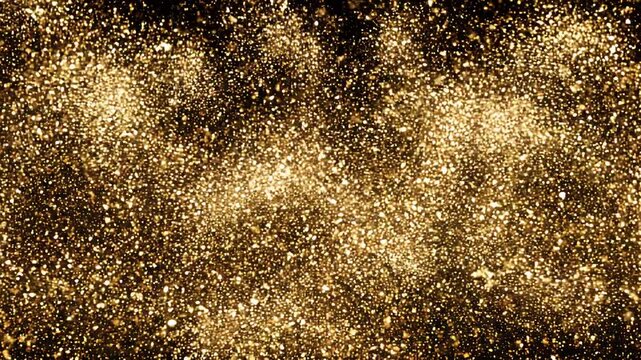 黄金の煌めき　漆黒の舞台に広がるグリッターの爆発と粒子