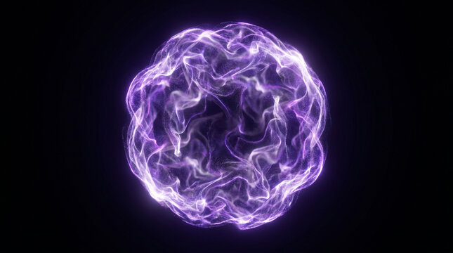 Vibrant purple and white swirling energy ball glowing brightly against a dark background perfect for sci-fi, technology, and futuristic designs