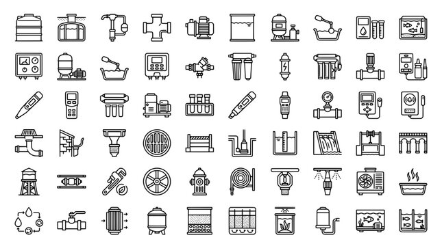 Set of isolated water treatment and filtration system icons