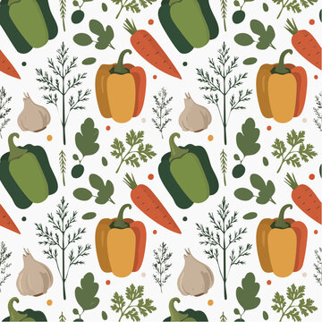 colorful hand-drawn vegetable pattern design with carrots peppers onio