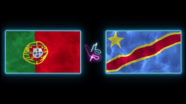 Portugal vs DR Congo Flags Waving for 2026 World Football Tournament 4K video.