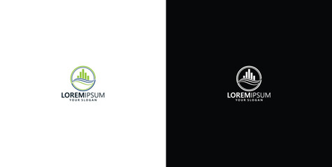 Fototapeta premium vector logo design wave logo and business consulting logo bar statistics