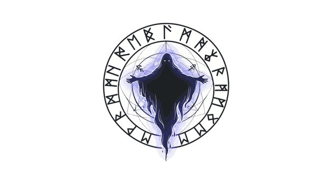 Mysterious figure in rune circle, occult, fantasy, dark magic