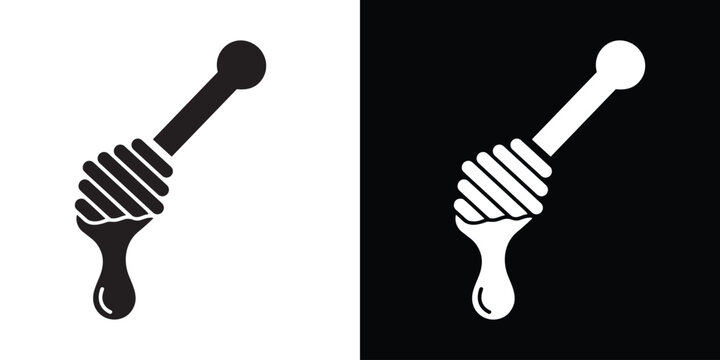 Honey dipper stick with dripping honey vector silhouette, Dripping honey icon