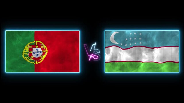 Portugal vs Uzbekistan Flags Waving for 2026 World Football Tournament 4K video.