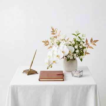Refined Akad Nikah Signing Table Ornament on White Background for Elegant Wedding Reception Decor