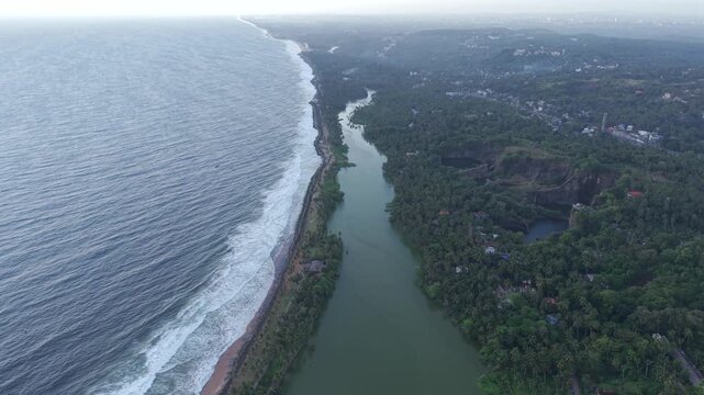 Aerial View of Kerala Coastline Backwaters and Rocky Quarry Landscape Malappuram India