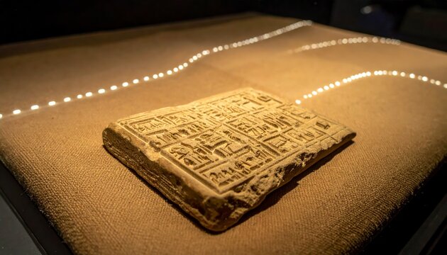 Fragmented Sumerian clay tablet displaying intricate cuneiform script relief, an ancient historical artifact.