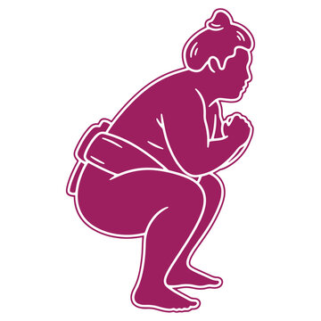 Illustration of a sumo wrestler in a dynamic pose isolated on a transparent background