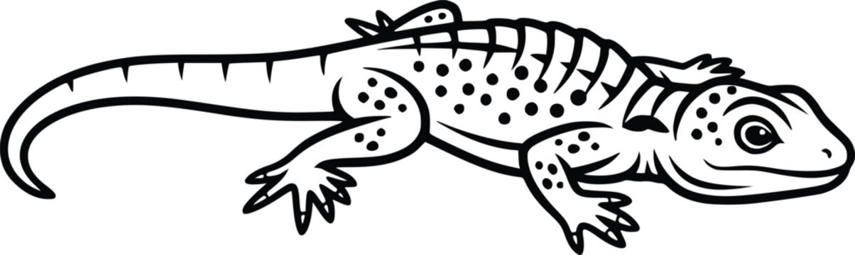 Cute Hand Drawn Lizard Line Art Vector Black and White Reptile Illustration