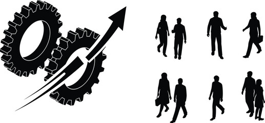 Fototapeta premium Gear Upward Arrow People Walking Business Growth