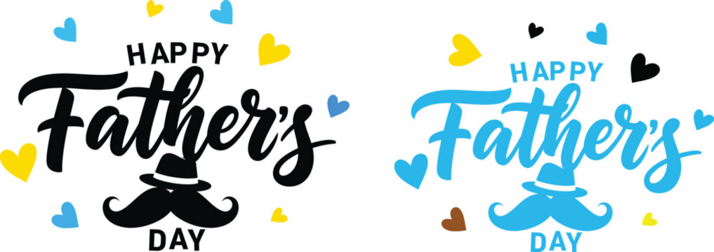 Happy father's day calligraphy designs with mustache and confetti elements