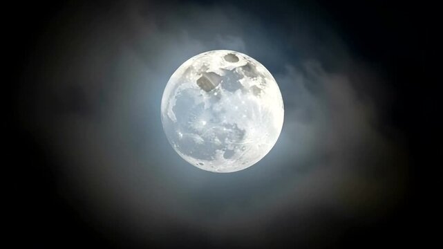 Full Moon Behind Clouds Night Sky.