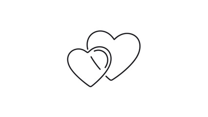 Fototapeta premium Two simple black line art hearts overlapping each other in a clean minimalist style representing love romance or a relationship.