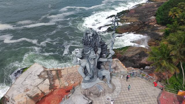 Aerial View of Lord Shiva Statue by Arabian Sea in Trivandrum Kerala India
